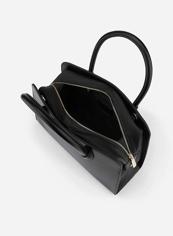 Contrast Faux Leather Detailing Handbag - TTE 0193 - Black - VASCARA