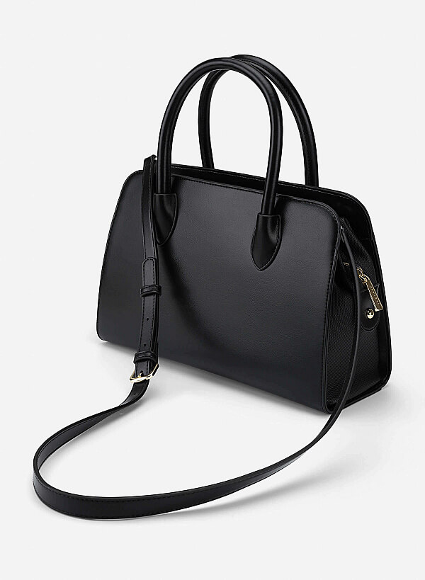 Contrast Faux Leather Detailing Handbag - TTE 0193 - Black - VASCARA