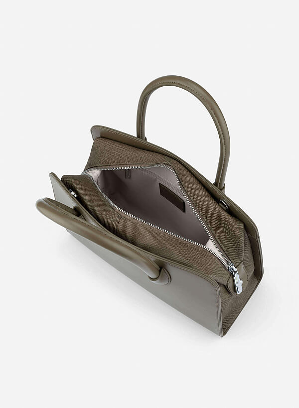 Contrast Faux Leather Detailing Handbag - TTE 0193 - Dark Green - VASCARA