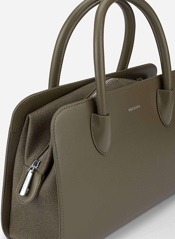 Contrast Faux Leather Detailing Handbag - TTE 0193 - Dark Green - VASCARA