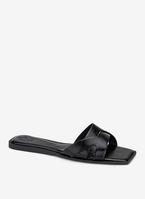 Cross-Strap Slippers - FLI 0203 - Black - VASCARA