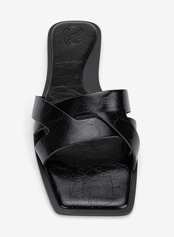 Cross-Strap Slippers - FLI 0203 - Black - VASCARA