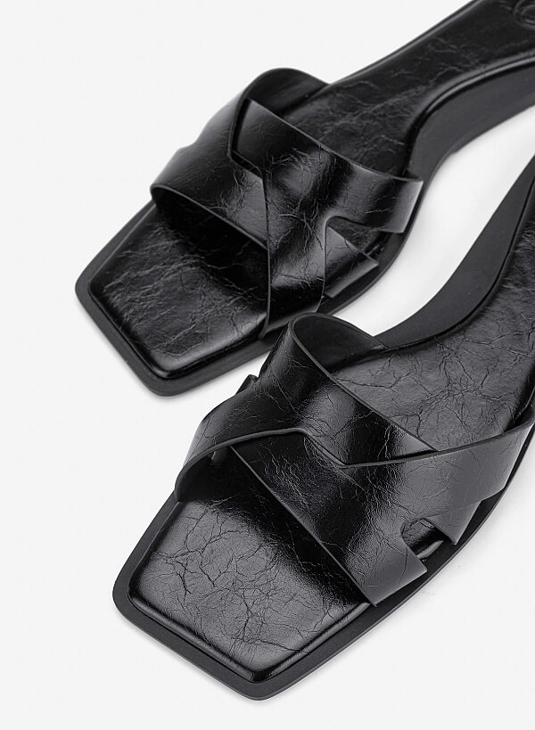 Cross-Strap Slippers - FLI 0203 - Black - VASCARA