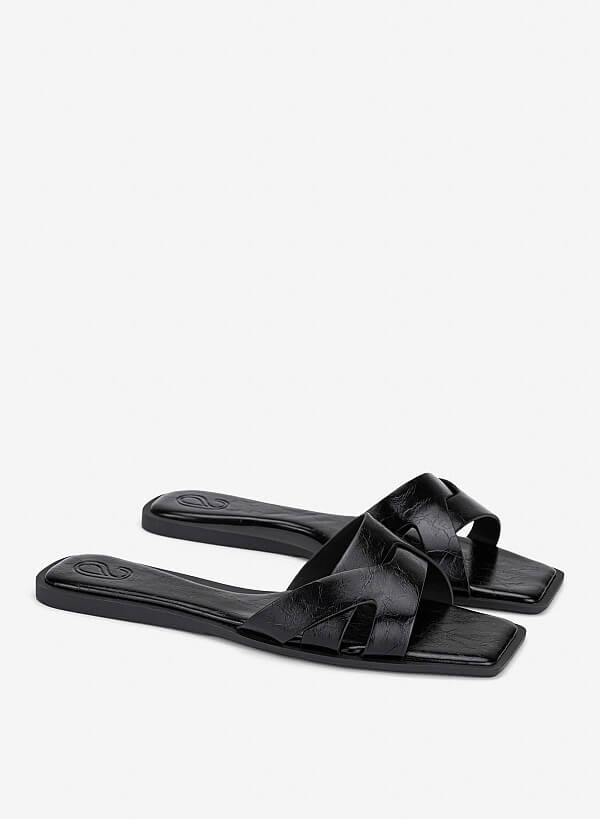 Cross-Strap Slippers - FLI 0203 - Black - VASCARA