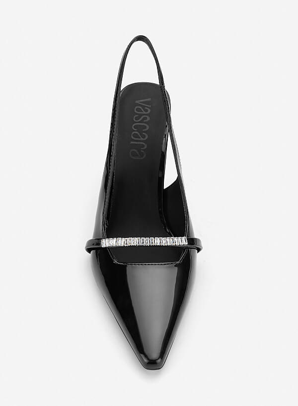 Crystal-Accent Spool Heel Slingbacks - HIG 0722 - Black - VASCARA