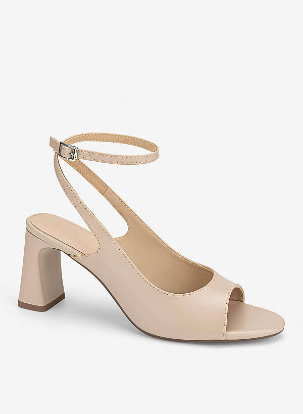 Cut-out Block Heel Sandals - PUM 0820 - Beige - VASCARA