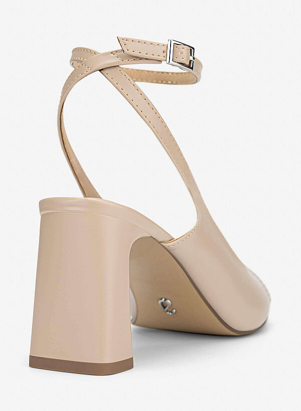 Cut-out Block Heel Sandals - PUM 0820 - Beige - VASCARA