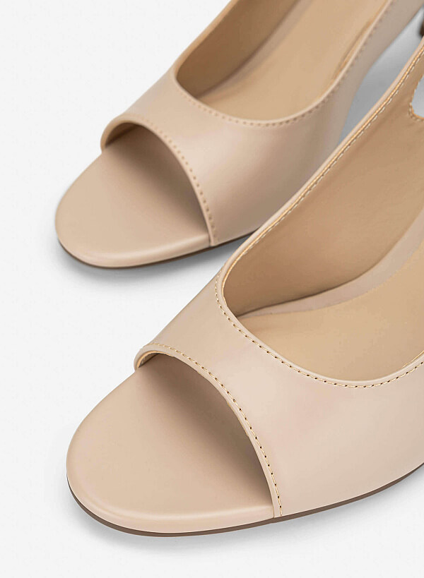 Cut-out Block Heel Sandals - PUM 0820 - Beige - VASCARA