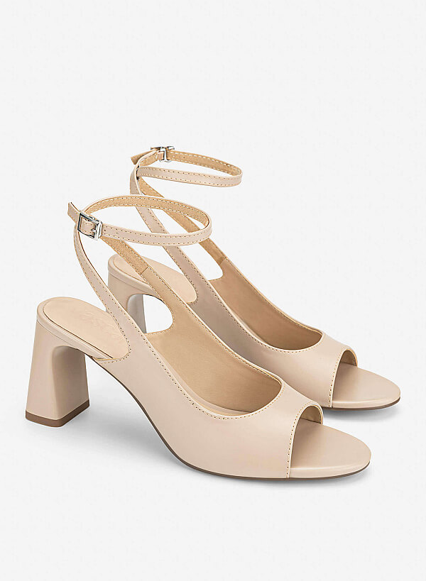 Cut-out Block Heel Sandals - PUM 0820 - Beige - VASCARA