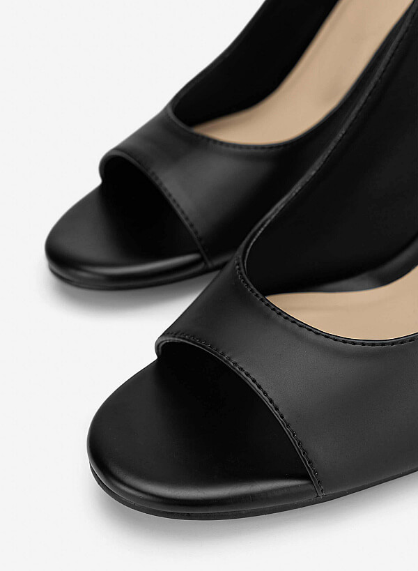 Cut-out Block Heel Sandals - PUM 0820 - Black - VASCARA