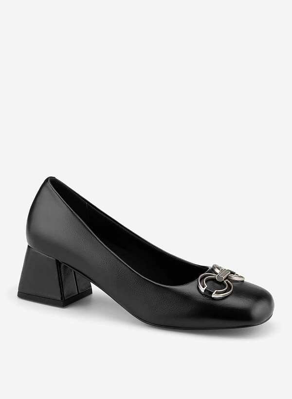 Décor Buckle Block Heel Pumps - HIG 0711 - Black - VASCARA
