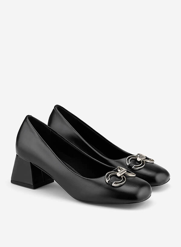 Décor Buckle Block Heel Pumps - HIG 0711 - Black - VASCARA