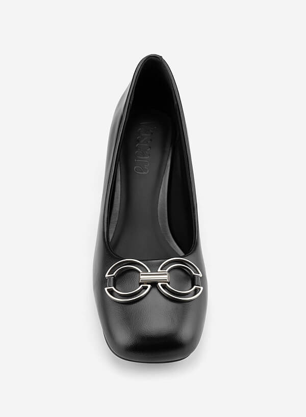 Décor Buckle Block Heel Pumps - HIG 0711 - Black - VASCARA