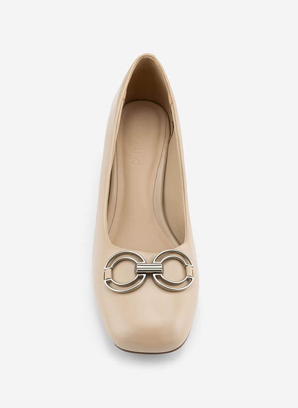 Décor Buckle Block Heel Pumps - HIG 0711 - Cream - VASCARA