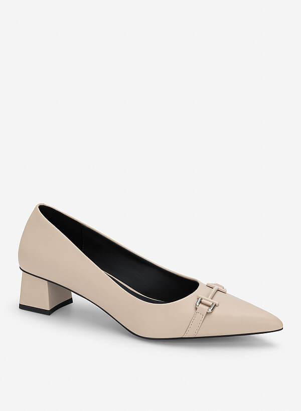 Décor Buckle Pointed Toe Pumps - HIG 0712 - Beige - VASCARA