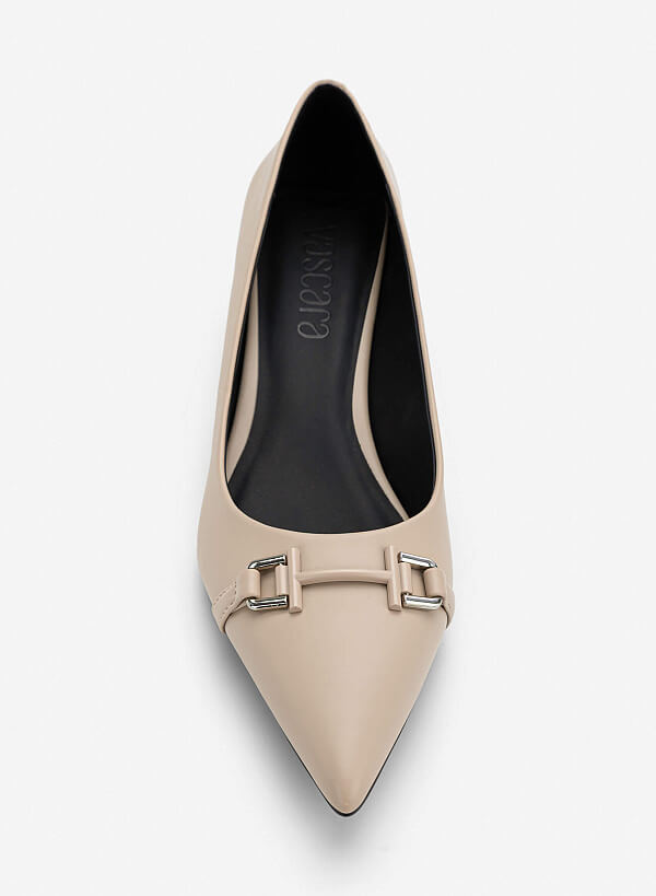 Décor Buckle Pointed Toe Pumps - HIG 0712 - Beige - VASCARA
