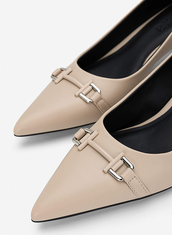 Décor Buckle Pointed Toe Pumps - HIG 0712 - Beige - VASCARA