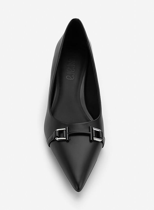 Décor Buckle Pointed Toe Pumps - HIG 0712 - Black - VASCARA