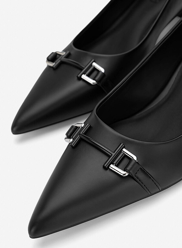 Décor Buckle Pointed Toe Pumps - HIG 0712 - Black - VASCARA