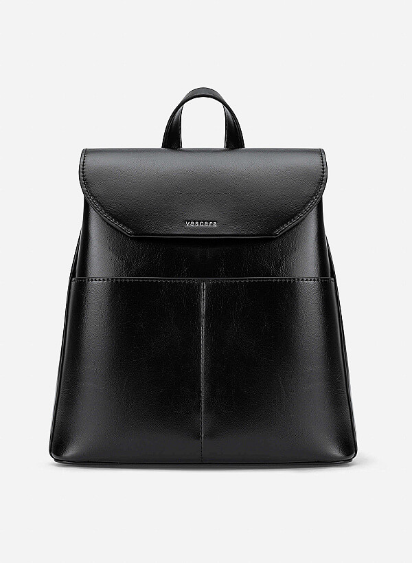 Fold-Over Flap Backpack - BAK 0221 - Black