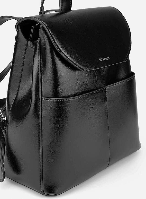 Fold-Over Flap Backpack - BAK 0221 - Black - VASCARA