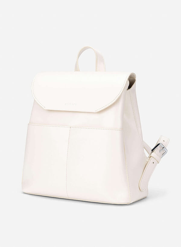 Fold-Over Flap Backpack - BAK 0221 - Cream - VASCARA