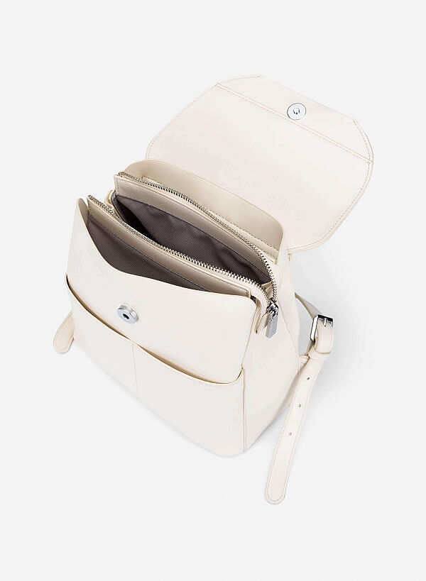 Fold-Over Flap Backpack - BAK 0221 - Cream - VASCARA