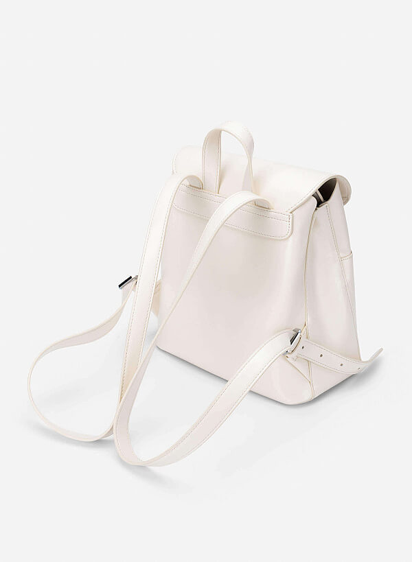 Fold-Over Flap Backpack - BAK 0221 - Cream - VASCARA