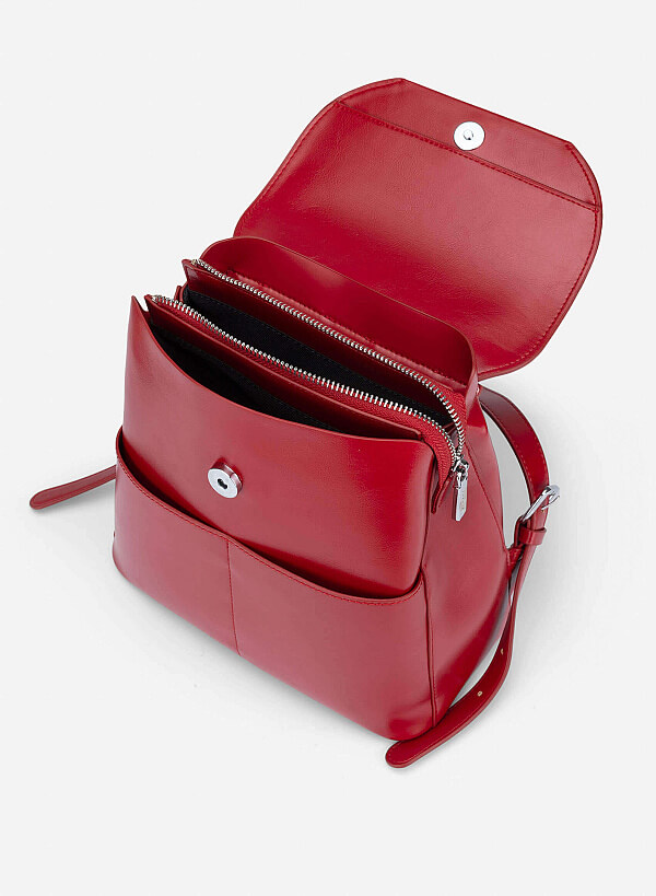 Fold-Over Flap Backpack - BAK 0221 - Red - VASCARA