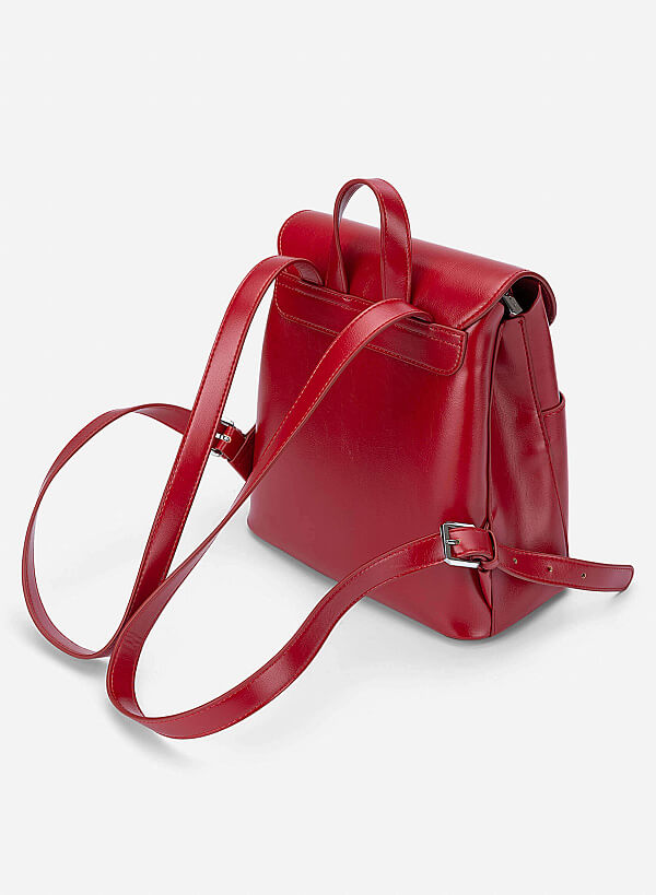 Fold-Over Flap Backpack - BAK 0221 - Red - VASCARA