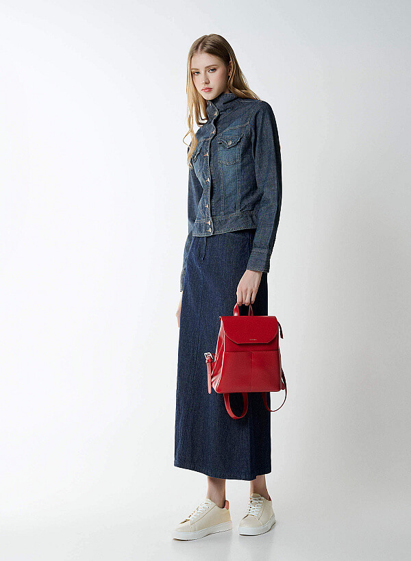 Fold-Over Flap Backpack - BAK 0221 - Red - VASCARA