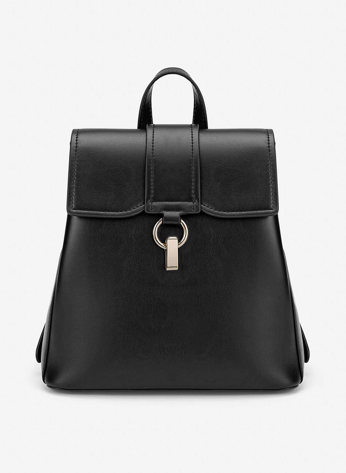 Fold-Over Lock Décor Backpack - BAK 0223 - Black - VASCARA