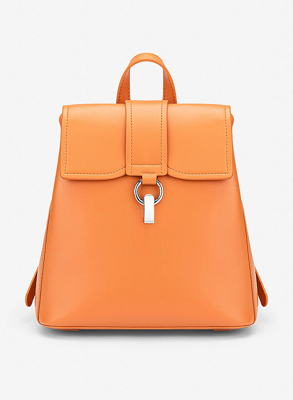 Fold-Over Lock Décor Backpack - BAK 0223 - Light Orange