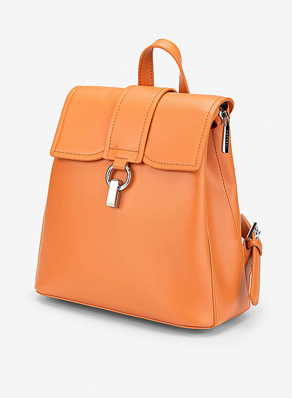Fold-Over Lock Décor Backpack - BAK 0223 - Light Orange - VASCARA