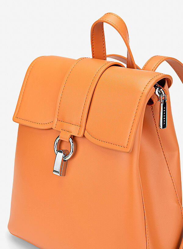 Fold-Over Lock Décor Backpack - BAK 0223 - Light Orange - VASCARA