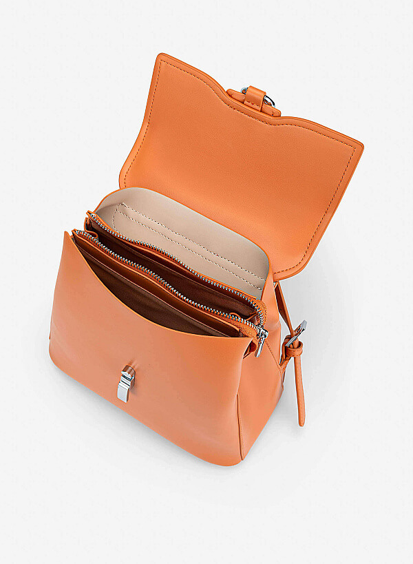 Fold-Over Lock Décor Backpack - BAK 0223 - Light Orange - VASCARA