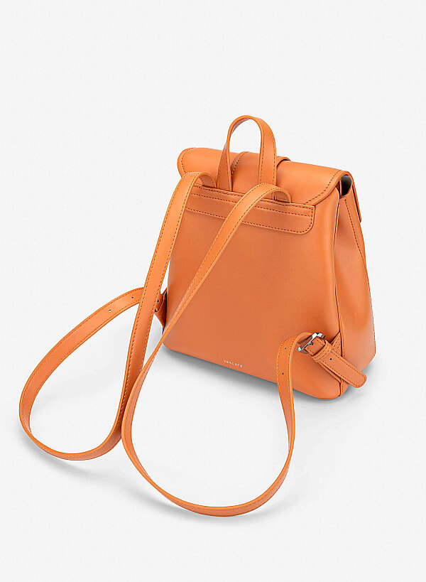 Fold-Over Lock Décor Backpack - BAK 0223 - Light Orange - VASCARA