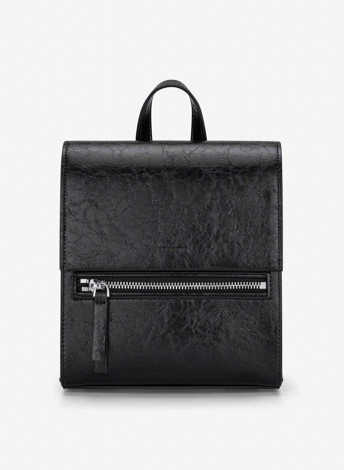 Fold-Over Textured Mini Backpack - BAK 0224 - Black - VASCARA