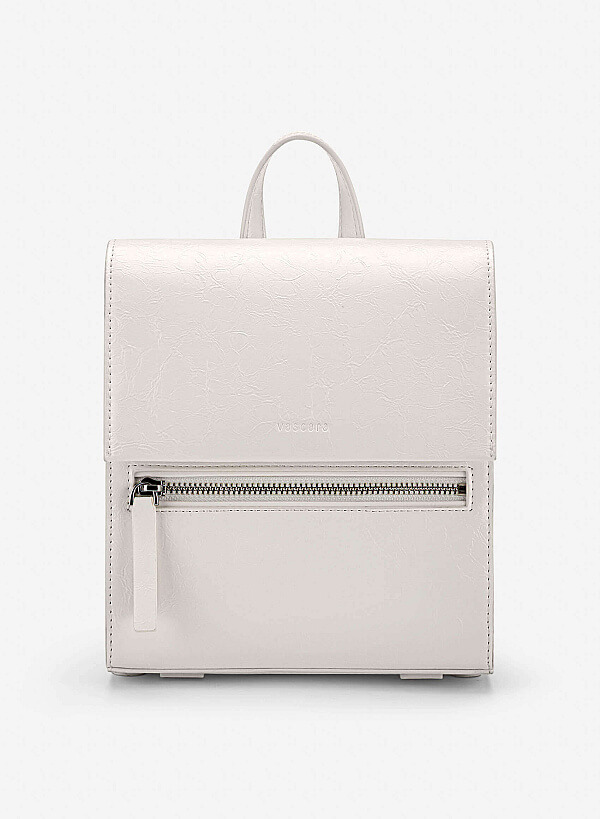 Fold-Over Textured Mini Backpack - BAK 0224 - Cream