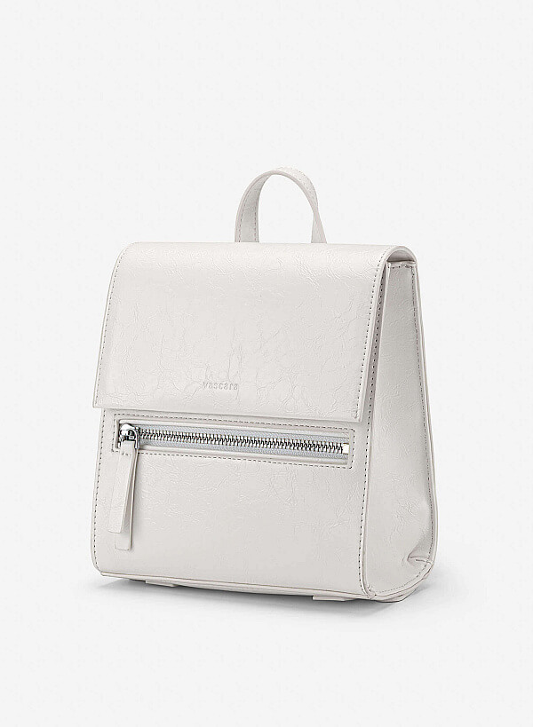 Fold-Over Textured Mini Backpack - BAK 0224 - Cream - VASCARA