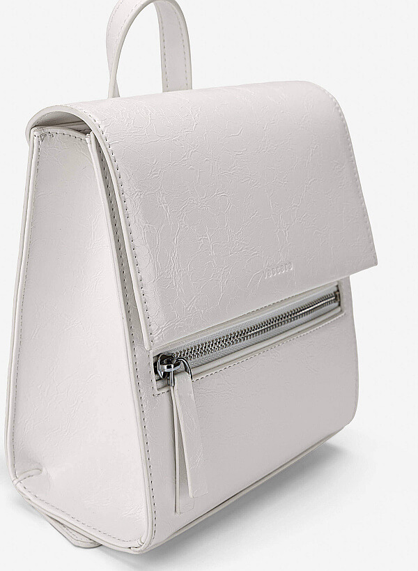 Fold-Over Textured Mini Backpack - BAK 0224 - Cream - VASCARA