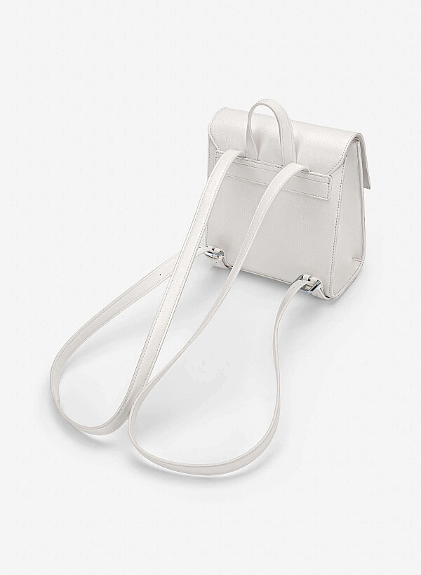 Fold-Over Textured Mini Backpack - BAK 0224 - Cream - VASCARA