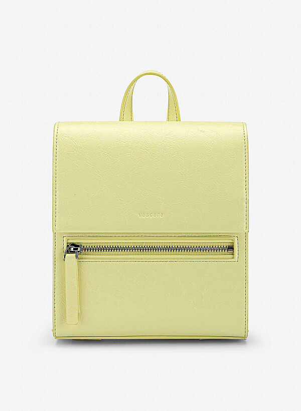 Fold-Over Textured Mini Backpack - BAK 0224 - Light Green