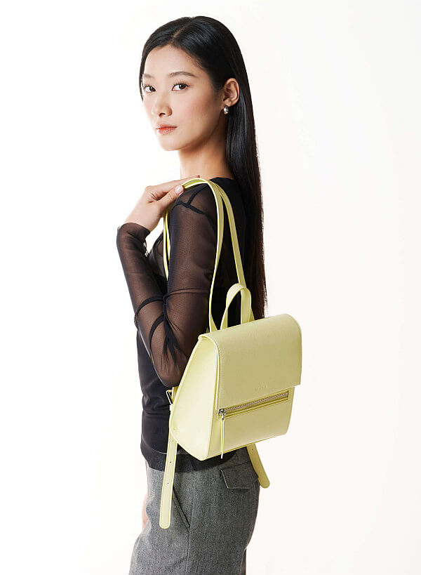 Fold-Over Textured Mini Backpack - BAK 0224 - Light Green - VASCARA