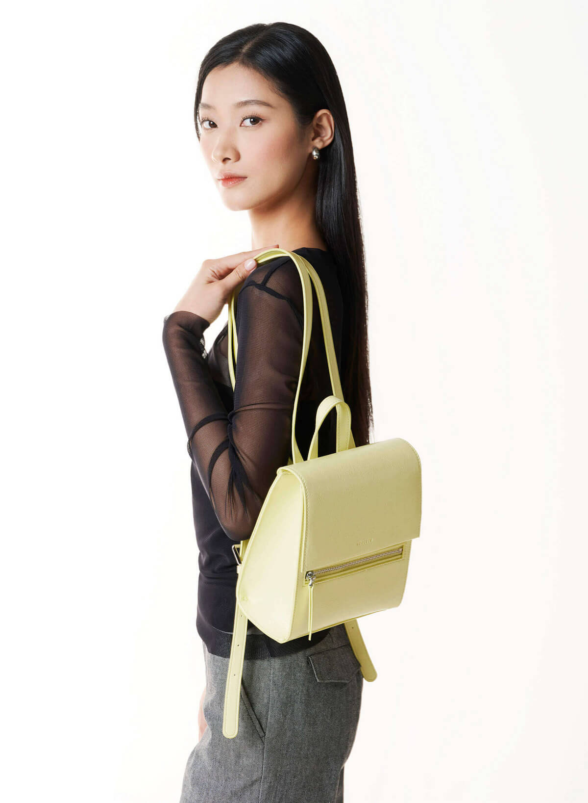 Fold-Over Textured Mini Backpack - BAK 0224 - Light Green - vascara.com