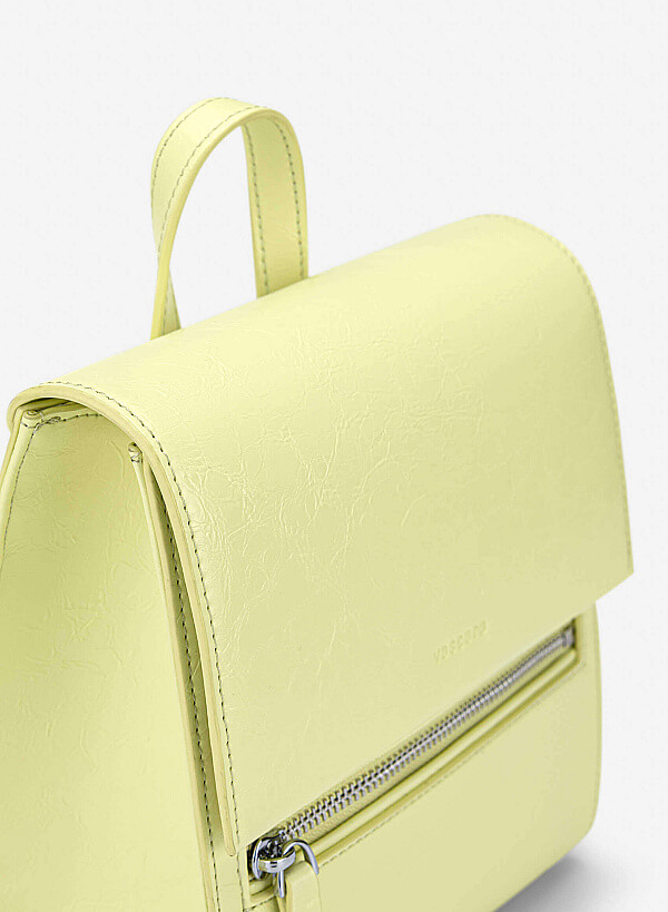 Fold-Over Textured Mini Backpack - BAK 0224 - Light Green - VASCARA