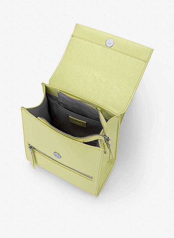 Fold-Over Textured Mini Backpack - BAK 0224 - Light Green - VASCARA