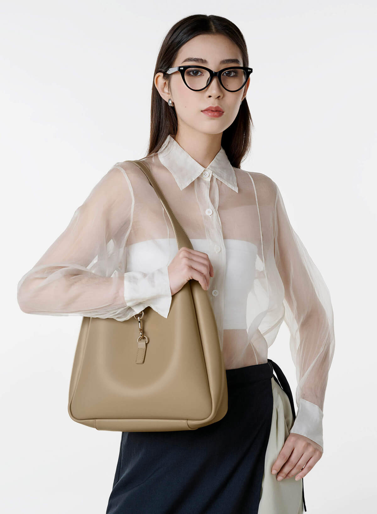 Lasp Lock Soft Shoulder Bag - TTE 0191 - Beige - vascara.com