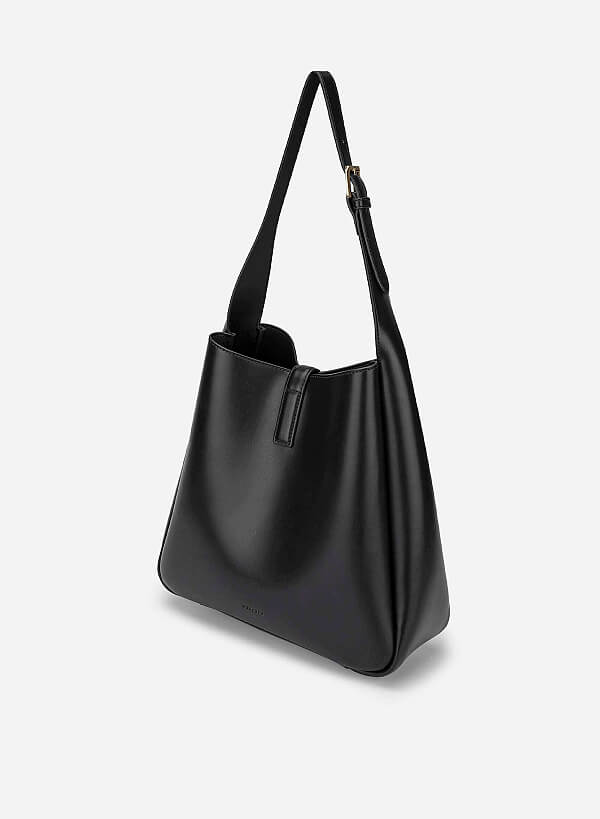Lasp Lock Soft Shoulder Bag - TTE 0191 - Black - VASCARA