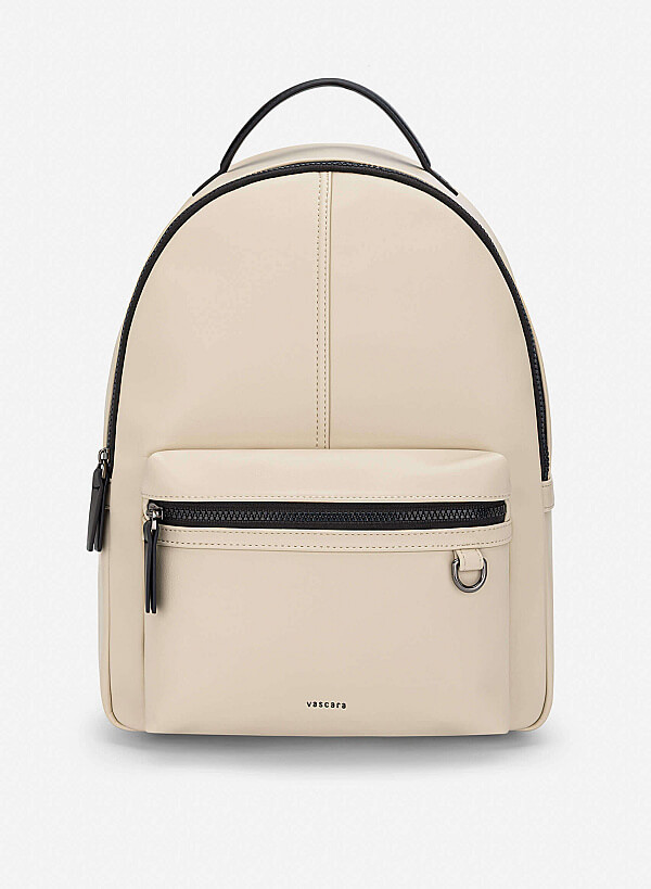 Leather Contrast Zip Backpack - BAK 0225 - Beige